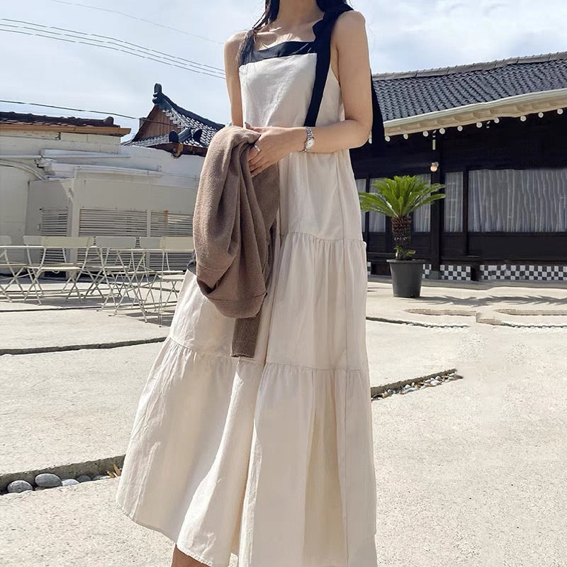 スクエアネック パワーショルダー ワンピース リボン Aライン A AMELY by La-gemme］ショルダーリボン ワンピース Aライン